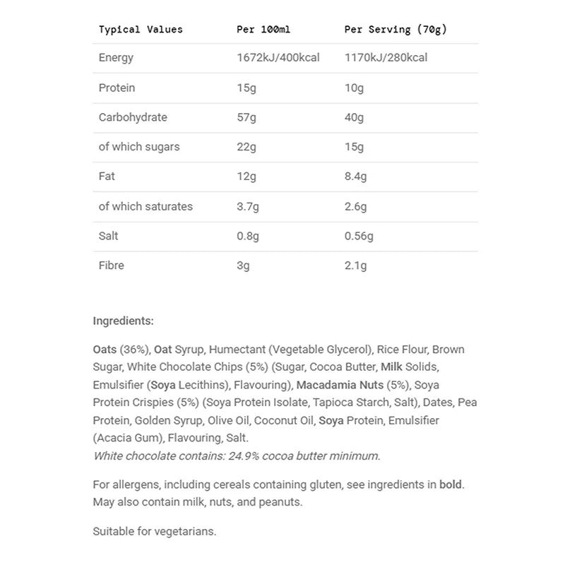 Energy Oat Bar 70g 12 Pack White Chocolate & Macadamia